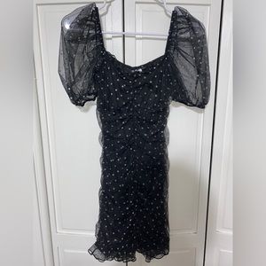 h&m poldadot mini dress ruched tulle